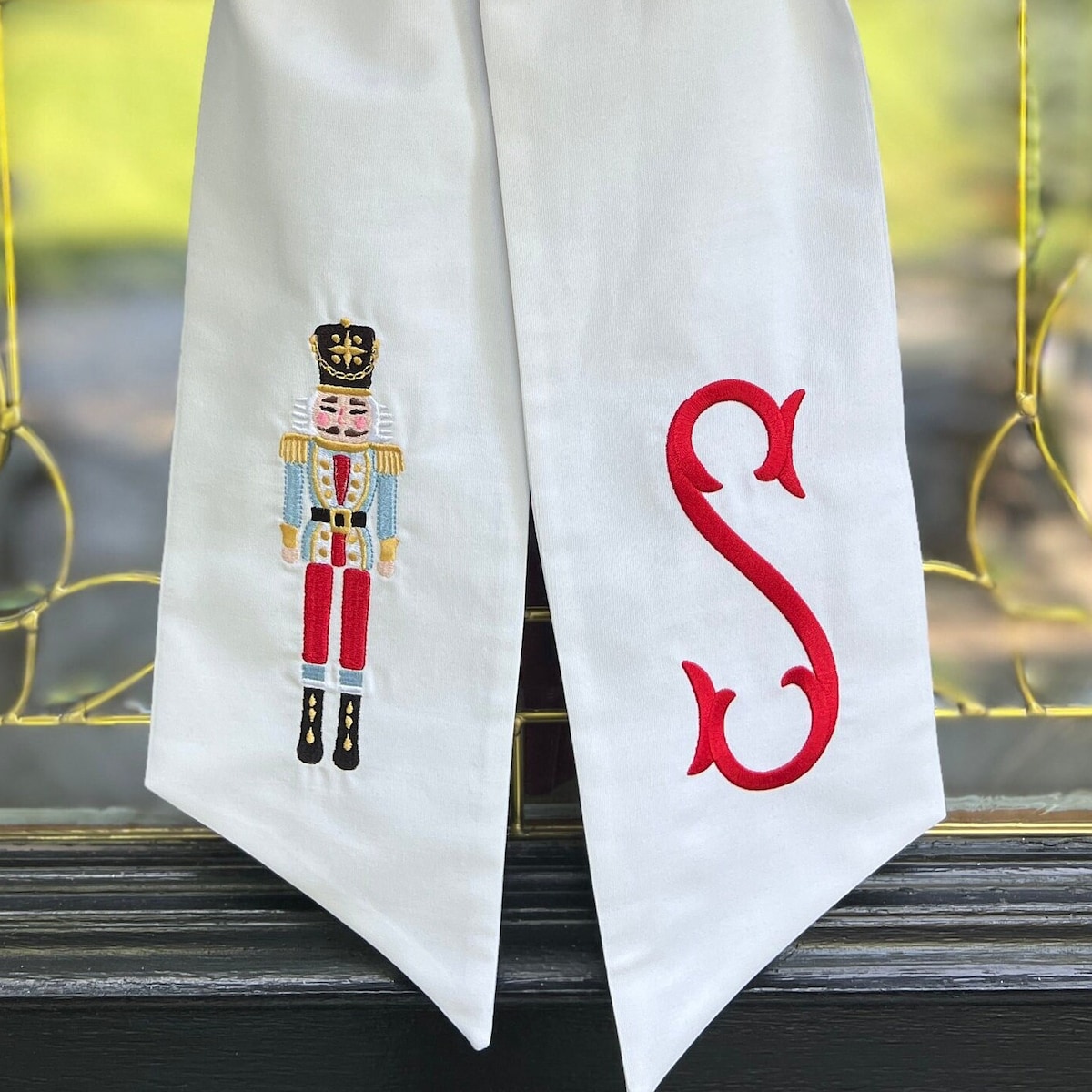 Nutcracker Wreath Sash XL Light Blue & Red Christmas Wreath Sash With Monogram, Nutcracker Bow, Monogram Front Door, Housewarming Gift - Etsy