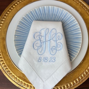 Triple Monogram Embroidered Dinner Napkin, Intertwined Vine Triple Monogram