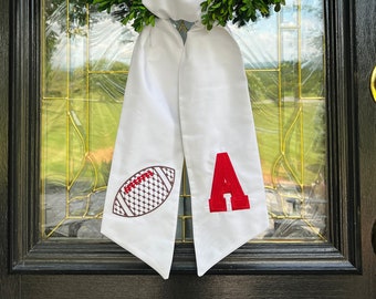 Sports Wreath Sash with Monogram, Football Game Day Wreath Bow, College Sports Monogram Front Door