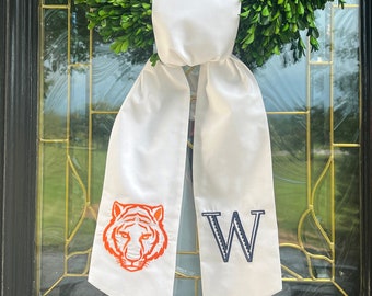 Tiger Mascot Wreath Sash with Monogram, Wreath Bow, Monogram Front Door