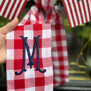 Patriotic Wreath Sash with Monogram, Monogram Wreath Bow, Bandana Wreath Sash, Farmhouse Decor