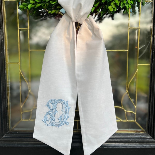 Vintage Monogram Wreath Sash, Wreath Bow, Monogram Front Door, Housewarming Gift