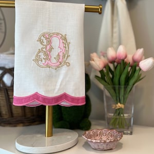 Vintage Monogram Hemstitch Linen Guest Towel, Fingertip Towel, Housewarming Gift