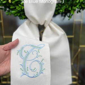 OUTDOOR FABRIC Wreath Sash with Beaded Script Monogram, Wreath Bow, Monogram Front Door, Housewarming Gift, Wedding Decor, Bridal Gift