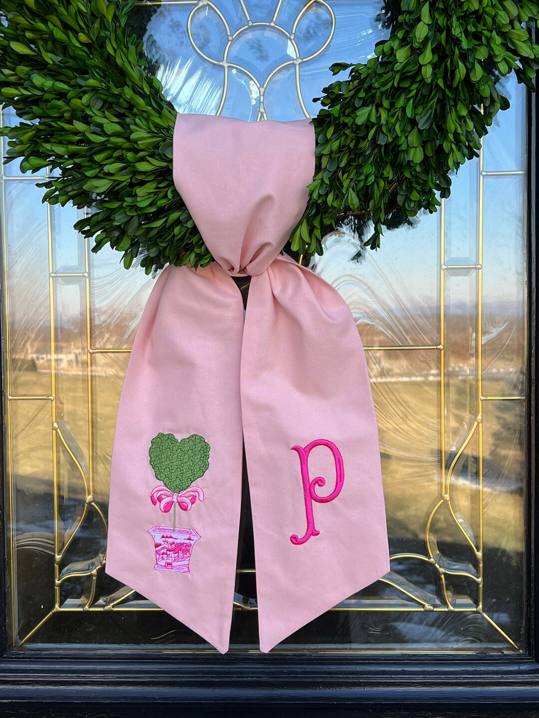 Heart Topiary Wreath Sash, Monogram Front Door Decor, Valentine's Door