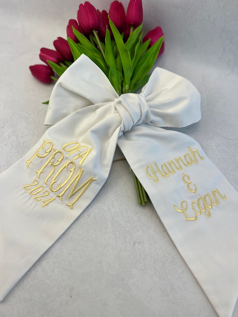 PROM Bouquet Sash with Name, Custom Prom Ribbon, Prom Bouquet Sash, School Spirit Bow image 6