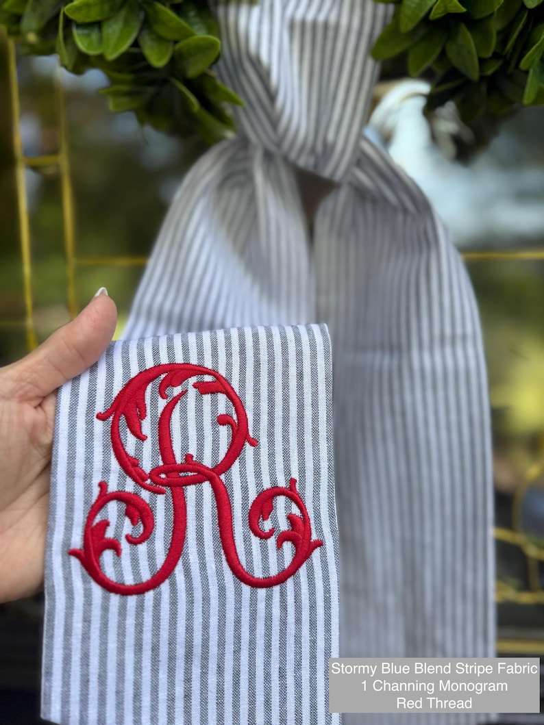 Monogrammed Striped Wreath Sash: Linen-Cotton Blend, Custom Initial