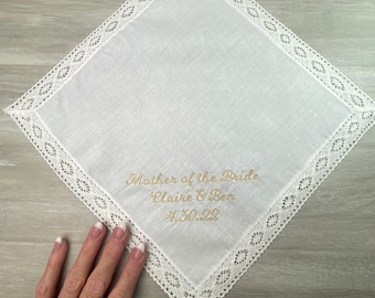 Wedding handkerchief, Lace edged wedding keepsake, Mother of Bride Hankie, Grandmother Wedding Hankie