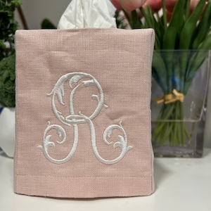 Custom Monogrammed Tissue Box Cover with SOLID Vine Monogram