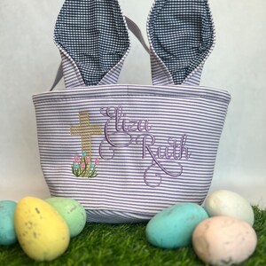 Personalized Easter Basket, Embroidered Easter Bucket, Cross with Tulips, Girls Easter Basket, Boys Easter Basket