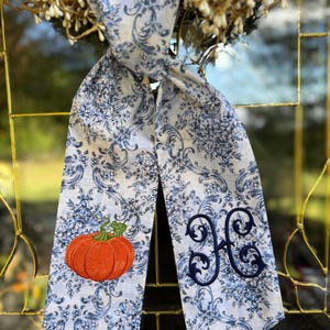 Fall Elegant ORANGE Pumpkin Vine Wreath Sash, Pumpkin Monogram Wreath Bow for Front door