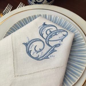 Monogram Embroidered Dinner Napkin with Beaded Script