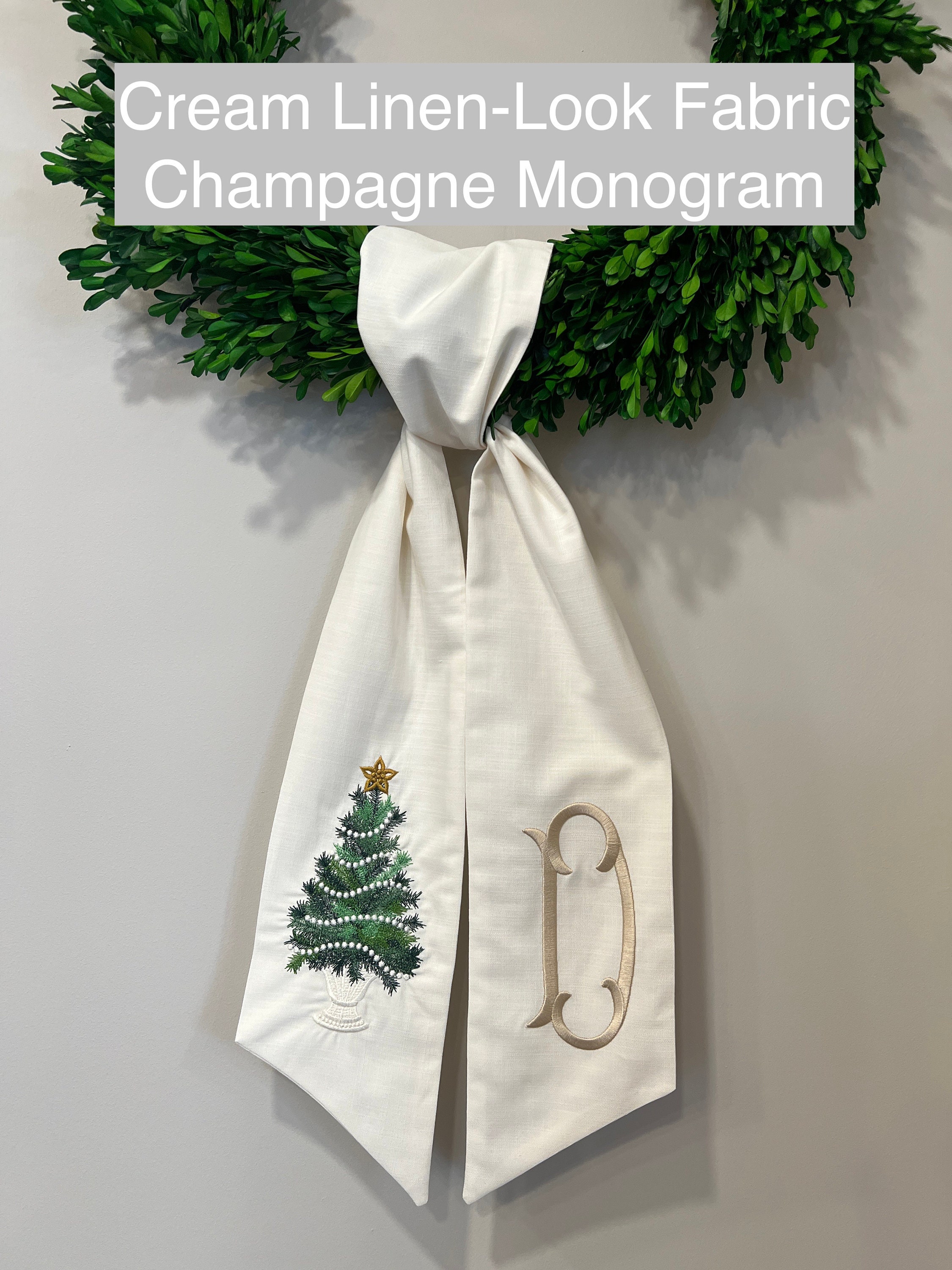 Emerald Green XL Christmas Tree Wreath Sash with Monogram, Wreath Bow, Front Door Christmas Decoration