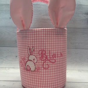 Personalized Bunny Easter Basket, SKETCH BUNNY Easter Basket, Gingham Check, Seersucker Basket