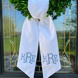 Wreath Sash with Triple Monogram, Wreath Bow, Monogram Front Door, Housewarming Gift, Wedding Decor, Bridal Gift