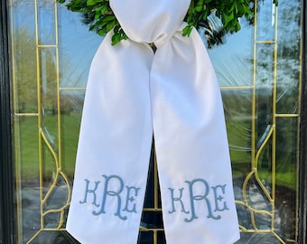 Wreath Sash with Triple Monogram, Wreath Bow, Monogram Front Door, Housewarming Gift, Wedding Decor, Bridal Gift