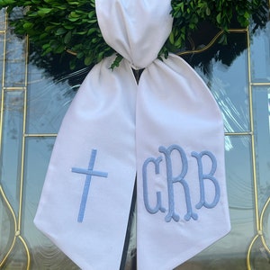 Baby Christening Sash, Baby Baptism Gift, New Baby Sash with Single or Triple Monogram, Baby Shower Gift, Newborn Room Decor