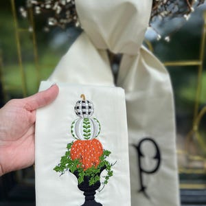 Fall Pumpkin Topiary Wreath Sash with Monogram, Fall Front Porch Decor