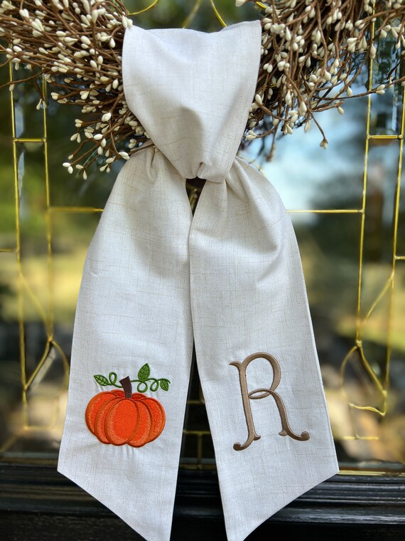 Orange Happy Fall Pumpkin Satin Sash Garland For Wreaths – 4.7 X 57 Inch, Autumn Door & Porch Decor
