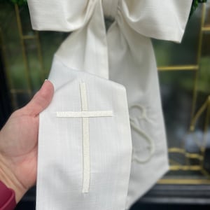 80&quot; Wreath BOW with Cross & Monogram, Baptism Monogram Wreath Bow, Wedding Church Door Decoration