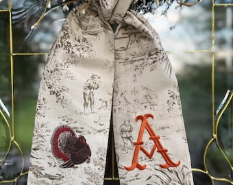 Thanksgiving Turkey Classic French TOILE Wreath Sash, French Country Monogram Ribbon