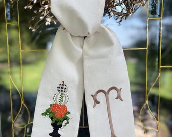 OUTDOOR FABRIC Fall Pumpkin Topiary Wreath Sash with Monogram, Wreath Bow, Monogram Front Door, Housewarming Gift