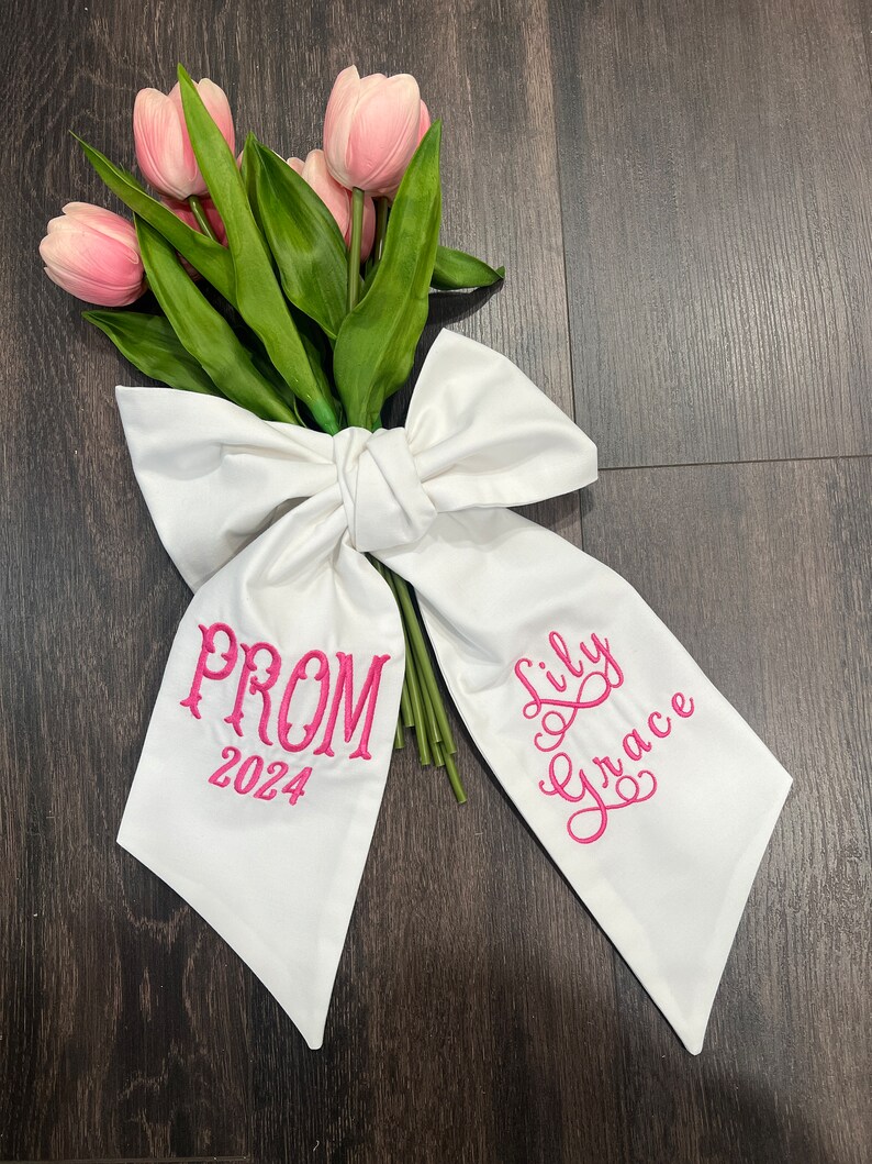 PROM Bouquet Sash with Name, Custom Prom Ribbon, Prom Bouquet Sash, School Spirit Bow image 9