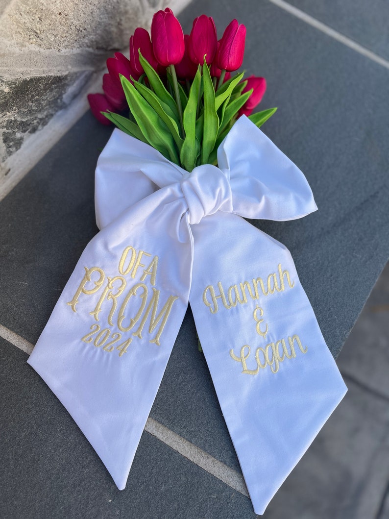 PROM Bouquet Sash with Name, Custom Prom Ribbon, Prom Bouquet Sash, School Spirit Bow image 7