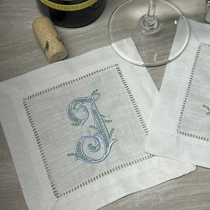 Personalized Beaded Script Monogram Linen Cocktail Napkin, Linen Cocktail Napkins, Housewarming gift, hostess gift