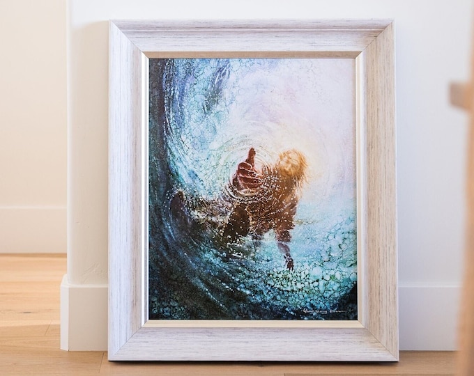 Hand of God Jesus Reaching Into Water Christian Painting Art Print by