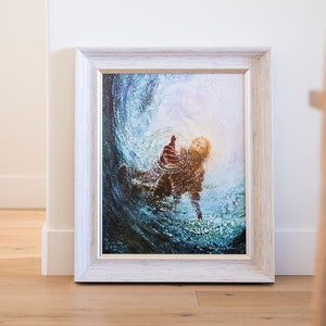 Hand of God | Jesus reaching into water Christian painting art print by Yongsung Kim| God and man hand| hand touching Jesus Art