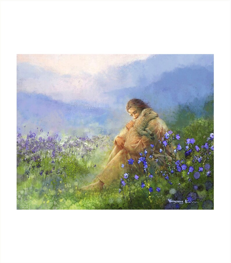 Comforter Yongsung Kim Art Print of Jesus Christ With Lamb Sheep With Christ Christian LDS