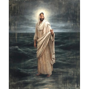 Come, Be Not Afraid | Jesus standing in the water ushering peter | Biblical Art | religious Art | catholic christian lds art