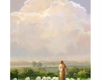 I Shall Not Want | Jesus the shepherd herding lambs| Jesus with sheep | lds art |General conference art | Jesus art | Christian art| minimal