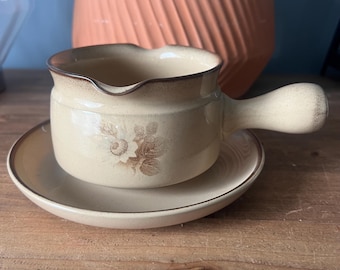 Denby Stoneware Memories juskom met handvat en bord met dubbele lip en standaard vintage kookgerei servies servies
