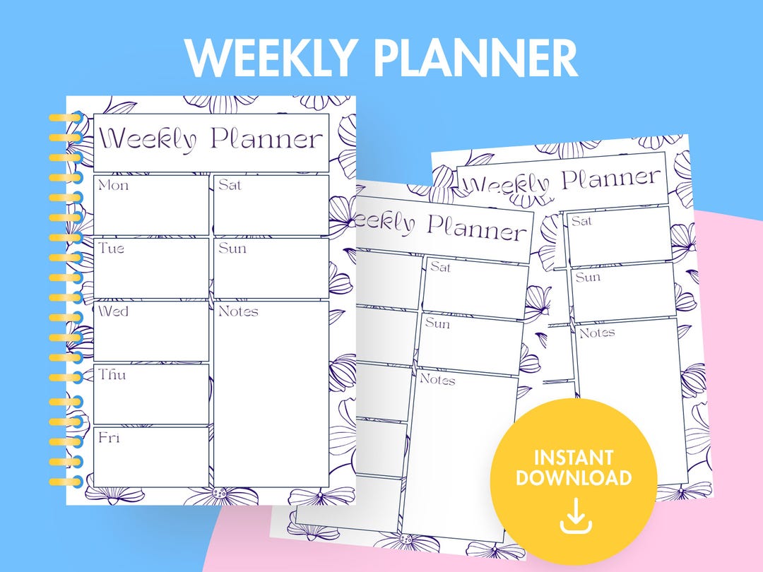 Floral Purple Weekly Planner and Notes, Pretty Printable To-do List ...