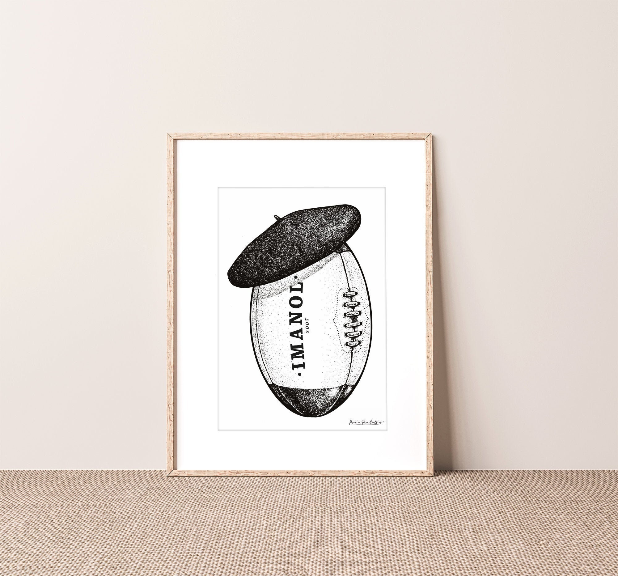 Illustration Personnalisable Rugby Beret A4