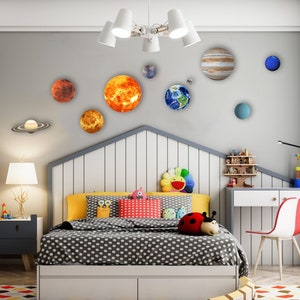 Large Wooden Solar System, Kids Room Decor, Montessori Inspired, Educational Wall Art Space-Themed Gift for Boys & Girls, Solar System Decor