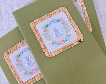 Rattan / Cane Webbing Monogram Restaurant-Style Menu Book for Weddings, Cocktail Hour, Wine Events