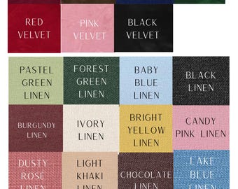 Menù di nozze/menù bar personalizzato in stile ristorante, rilegato in tessuto su un solo lato (lino o velluto)