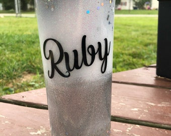 Glitter Silver and White Tumbler | Glitter Dipped Tumbler | Stainless Steel Tumbler | Personalized Glitter Tumbler | Personalized Tumbler