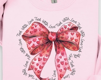 Valentine's Day Coquette Bow Sweatshirt, Heart Bow Shirt, xoxo Love Gift, Valentines Day Apparel, Valentine Shirt for Her