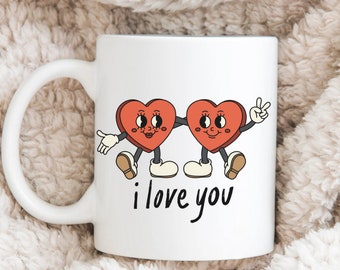 Hearts Coffee Mug, Retro Valentines Day, Romantic Gift for Her, V-Day Heart Mug, Sweetheart Coffee Cup, Valentine Day Gift Idea