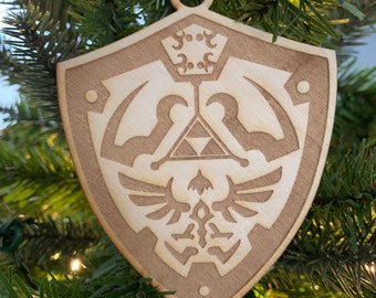 Personalized Zelda Inspired Hylian Shield Wooden Ornament, Hang Tag