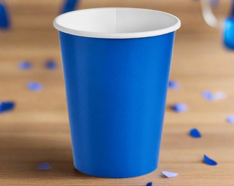 Cobalt Blue Party Cups, 9 oz Hot and Cold Paper Cups, 8 count, Superhero Party Theme, Snow Princess Party Theme, Baby Shower