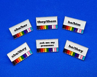 NEW IN! Custom Pronoun Pins LGBTQIA+ - colour lapel pin, 25x15mm