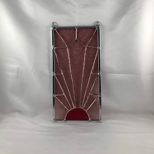 Art Deco pink/red stained glass panel- glass art - home decor