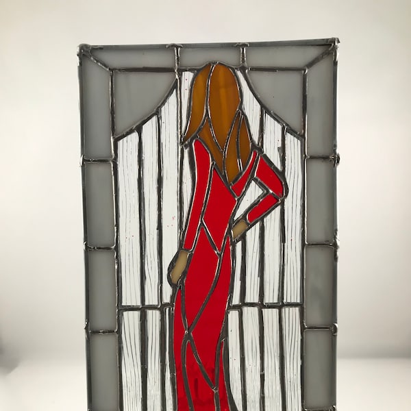 11 in stained glass panel - woman's silhouette.   Handmade Classical design-glass art. Perfect Mother's day gift!!!