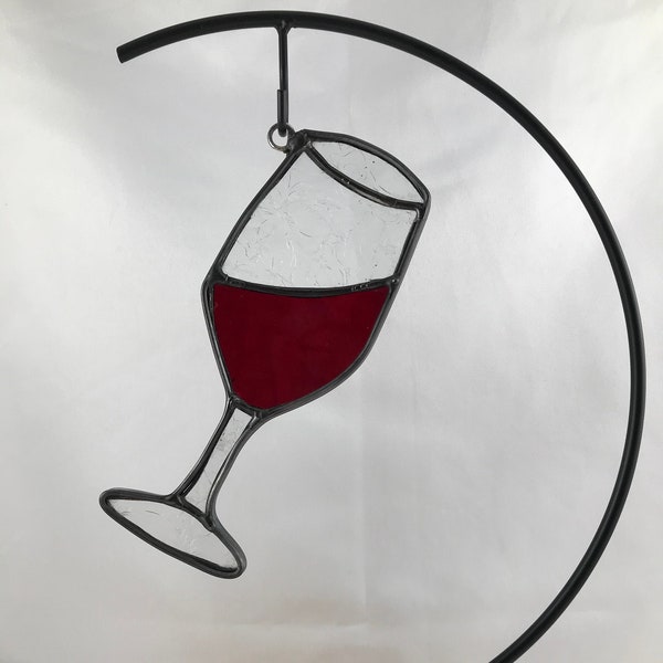 Red wine stained glass suncatcher. Hand made glass art. Ideal gift for that wine drinker in your life.