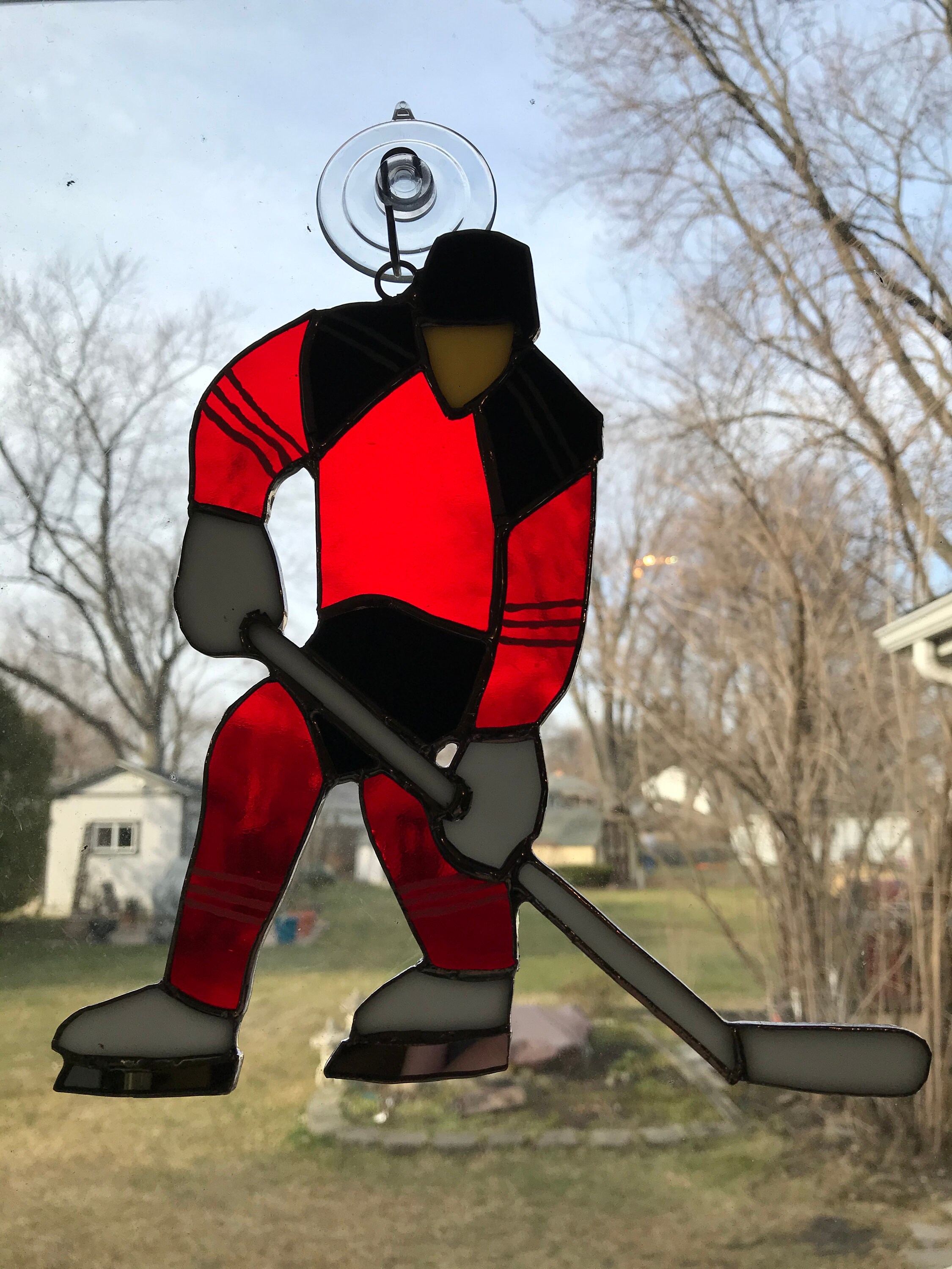 Hockey Player Large Stained Glass Sun Catcher. Calling All Hockey Fans